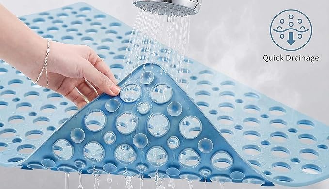 Mantto Bath Tub Shower Mat, Extra Soft Long Bath Mat Non-Slip with Suction Cups, TPE Bath Mat for Kids, Machine Washable Bathroom Mat (Blue, 35 x 16 Inch)