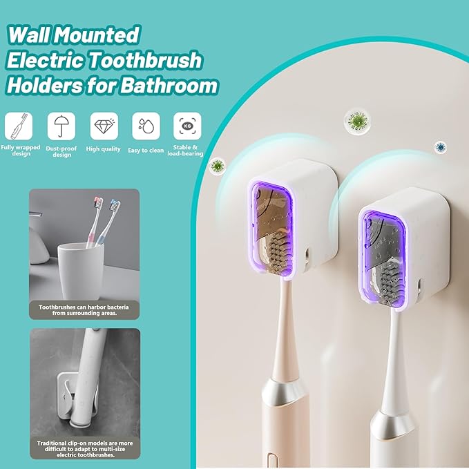 3 Pack Toothbrush Holders for Bathroom, Self Adhesive Wall Mounted Toothbrush Holder with Cover, Single Toothbrush Dispenser Storage Organizer for Family, Travel, Waterproof and Dustproof (Grey)