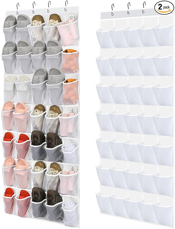Windyun 2 Pcs 70 Large over The Door Shoe Organizer Hanging Shoe Rack for Closet Holder Pure Mesh Pockets Back to School Behind Door Hanger Storage Nonslip for Home Room School Dorm, Each 35 Pockets
