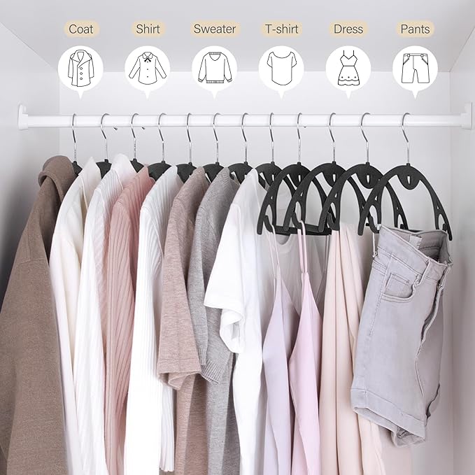 IEOKE Velvet Hangers 30 Pack: Felt Clothes Hangers Heavy Duty Shirt Sweater Hangers No Shoulder Bump Non Slip Slim Thin Coat Hangers for Closet - Black/18 XL