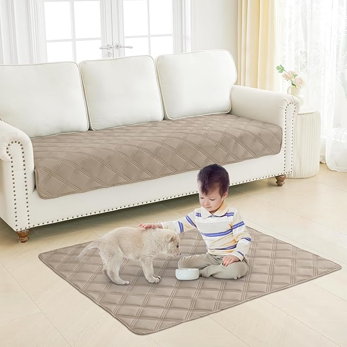 Smiry Waterproof Dog Bed Cover Blanket 82x102, Soft Reversible Pet Blanket, Washable Leakproof Cats Dogs Couch Cover for Sofa, Couch, Furniture, Lattice, Taupe/Beige
