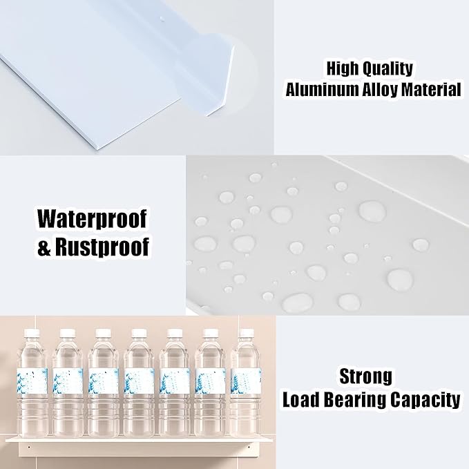 HNVNER White Adhesive Shower Caddy 30cm, Floating Bathroom Shelves for Wall 2 Pack, Metal Bathroom Wall Shower Shelves Storage Organizer for Kitchen Home