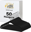 Quality Hangers 50 Pack Slim Plastic Hangers for Clothes - 16.5" Won't Crease Your Clothes, Heavy Duty Non-Velvet Black Hangers 360° Swivel Chrome Hook Non Slip Notches Dresses Coats Shirts Jackets