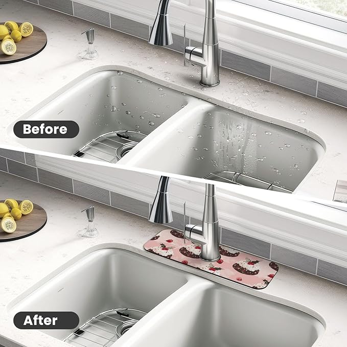 Faucet Draining Mat For Kitchen Sink, Cream Puddings Diatom Mud Absorbent Drain Pad For Bathroom Kitchen Sink Splash Guard Drying Mat