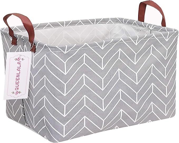 QUEENLALA Rectangular Laundry Hamper/Foldable Nursery Laundry Basket for Organizing/Storage Bin Baskets/Children Toy Office Bedroom/Toy Bin Closet Shelf Baskets（Rec-Grey Wheat）