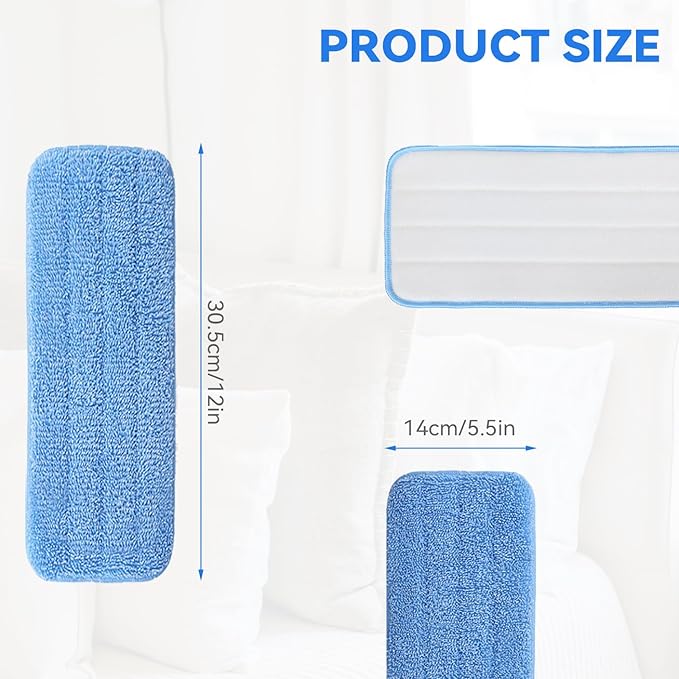 12" Microfiber Pad for Rubbermaid Commercial 12 Inch Mop Head - 8 Pack Replacement Wet & Dry Commercial Reusable Cleaning Mop Refills Fit for Any Microfiber Flat Mop System 12"