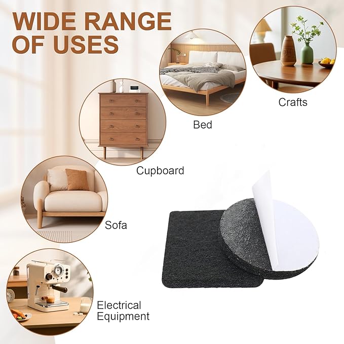 48 PCS Felt Furniture Pads, 1-inch Square Black Chair Felt Pads, Felt Pads for Furniture Feet to Protect The Floor from Scratches,Reduce Noise