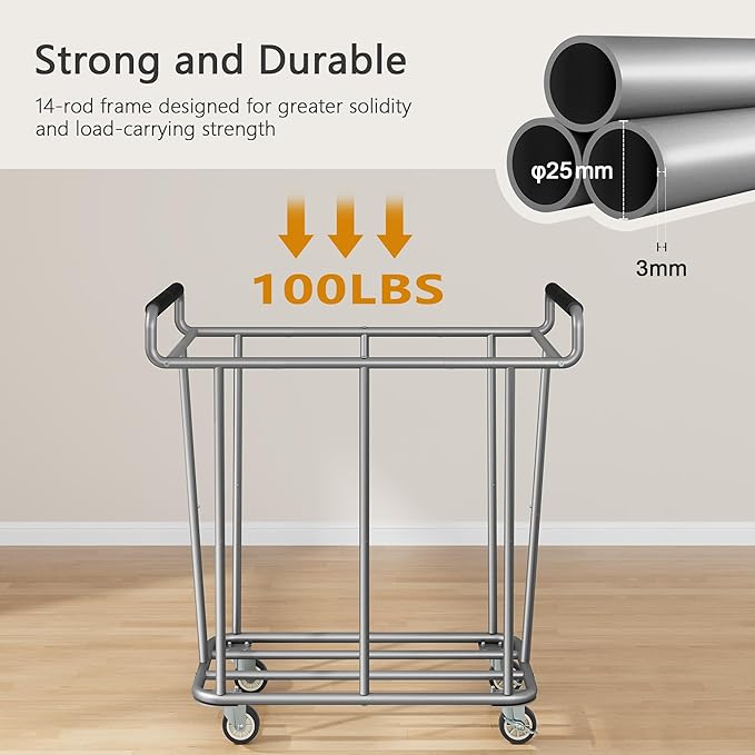 Large Laundry Hamper with Wheels, 360L Rolling Big Laundry Basket for Clothes Storage, Heavy Duty Extra Large Rolling Laundry Cart with Handle, Steel Frame, Waterproof Liner,95.1 Gallons,Grey