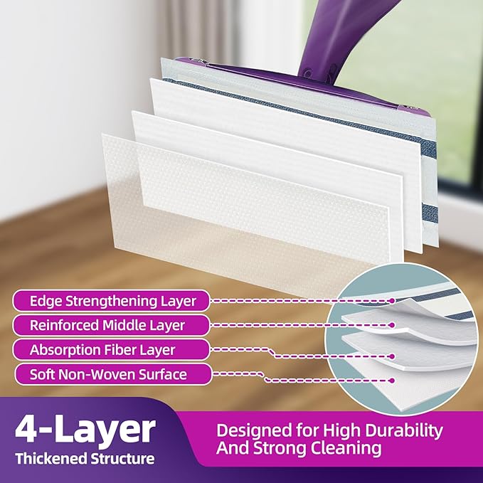 Wet Mop Pads Refills, 4-Layer Thick Disposable Wet Jet Pads, 5.9"×11.4" Fragrance-Free Mopping Cloths, Compatible with Most Spray Mops for Home Kitchen Hardwood Wood Floors, 60 Pack
