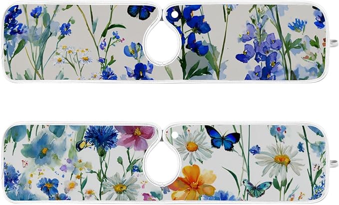 Sink Faucet Absorbing Mat Kitchen Sink Splash Guard Splash Faucet Drip Catcher for Bar RV Bathroom 2PCS 23.6x5.5in Dark Bluebonnet Cornflower