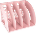 SAYEEC Sturdy Magazine Holder 4 Compartments Plastic Desktop File Organizer File Dividers Office Organizer Storage Document Magaizne Rack Display Box (Pink)
