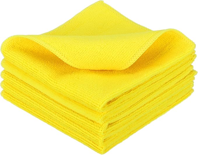 uxcell 5 Pcs Microfiber Cleaning Cloth, Kitchen Towels Reusable Microfiber Towels Highly Absorbent for Household Cleaning Supplies, Kitchen, Bathroom, Yellow(Square), 11.8" X11.8