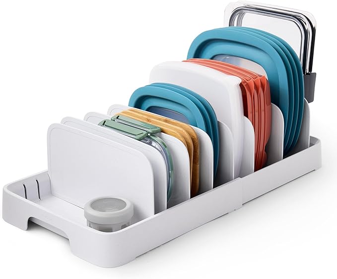 YouCopia StoraLid Expandable Food Container Lid Organizer with Tall Dividers, 40 Lid, Premium Edition