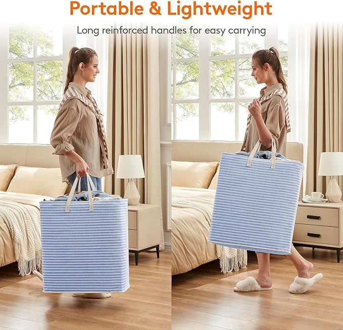 Lifewit 1 Pack Laundry Hamper Large Collapsible Laundry Baskets, Freestanding Waterproof Clothes Hamper with Easy Carry Handles in Laundry Room Bedroom Bathroom College Dorm, Blue, 100L