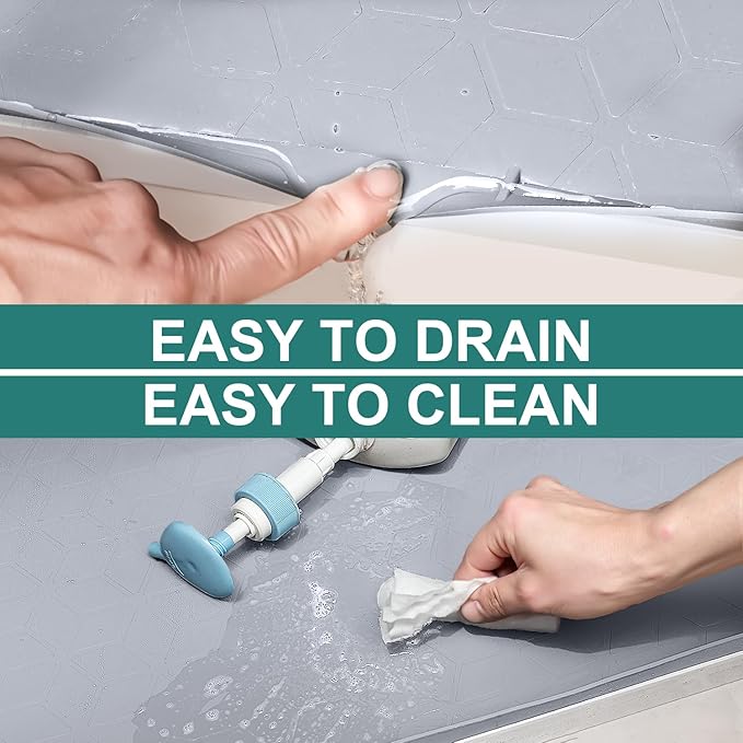 Under Sink Mat, 34" x 22" Waterproof Silicone Under Sink Tray for Kitchen & Laundry Cabinets, Kitchen Cabinet Shelf Protector, Up to 3.3 Gallons Liquid, Fits 36 inch Standard Cabinet Light Grey