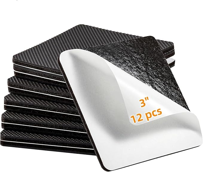 Furnigear Non Slip Furniture Pads - Self Adhesive Rubber Anti Skid Pads Grippers Rubber Chair Feet Furniture Pads for Hardwood Floors -Protectors for Furniture Table Legs Anti Slip 12 Pcs 3" Square