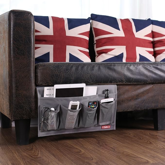 Zafit Bedside Storage Organizer - 6 Pockets, Table Cabinet Caddy for Remotes, Phone, Glasses (Grey)