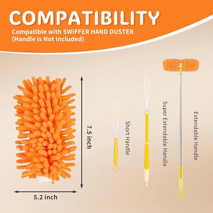 Reusable Duster Refill Compatible with Swiffer Hand Duster, 360 Duster Refills Only, Washable Pet Heavy Duty Dusters Refills for Swiffer Duster Extended Handle, 6 Pack (Handle is Not Included)