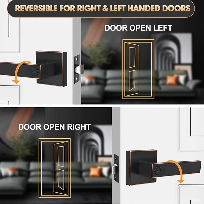 Privacy Door Levers, 2 Pack Oil Rubbed Bronze Door Handles Interior Heavy Duty Bed and Bath Keyless Door Locksets, Reversible for Left Right Handed Doors