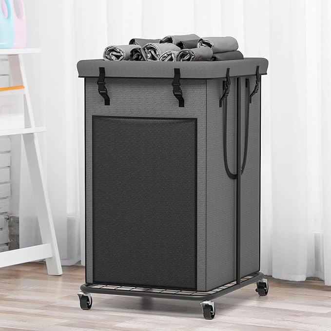 150L Large Laundry Hampers, Oxford Fabric Laundry Hampers Clothes Hampers, Metal Frame and Removable Bag Design with Wheels, Suitable for Bedroom, Bathroom, Dorm Room, Laundry Room (Grey)