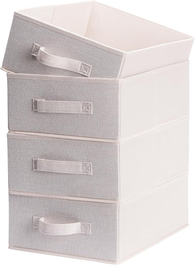 BOMKEE Clothings Collapsible Storage Bins, Foldable Organizers and Storage Baskets Cube Storage Bin for Bedroom Living Room (4 Pack) (Flaxen, 15.4x11.4x5.5inch)