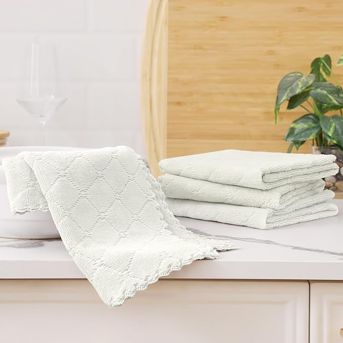 Homaxy 12 Pack Dish Towels for Kitchen (13 x 19 Inches, White), Super Soft and Absorbent Coral Velvet Dish Cloths for Washing Dishes, Nonstick Oil Fast Drying Microfiber Cleaning Cloth