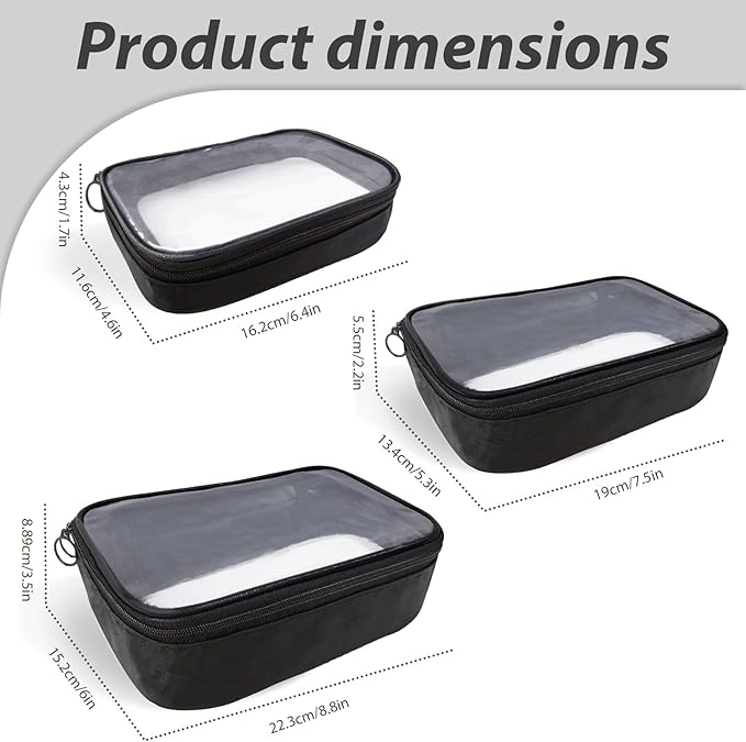 Clear TSA Approved Toiletry Bag - 3 Pack Travel Cosmetic Bag with Makeup Brush Bag Portable Travel Essential Organizer for Women Transparent Waterproof Cosmetic Storage Case Airline Compliant
