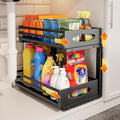 Under Sink Organizer, 2 Tier Under Sink Organizers and Storage, Adjustable Height, Slide out Metal Cabinet Organizers, Pull out Cabinet Storage Drawer Shelf for Kitchen Bathroom Black 1Pack