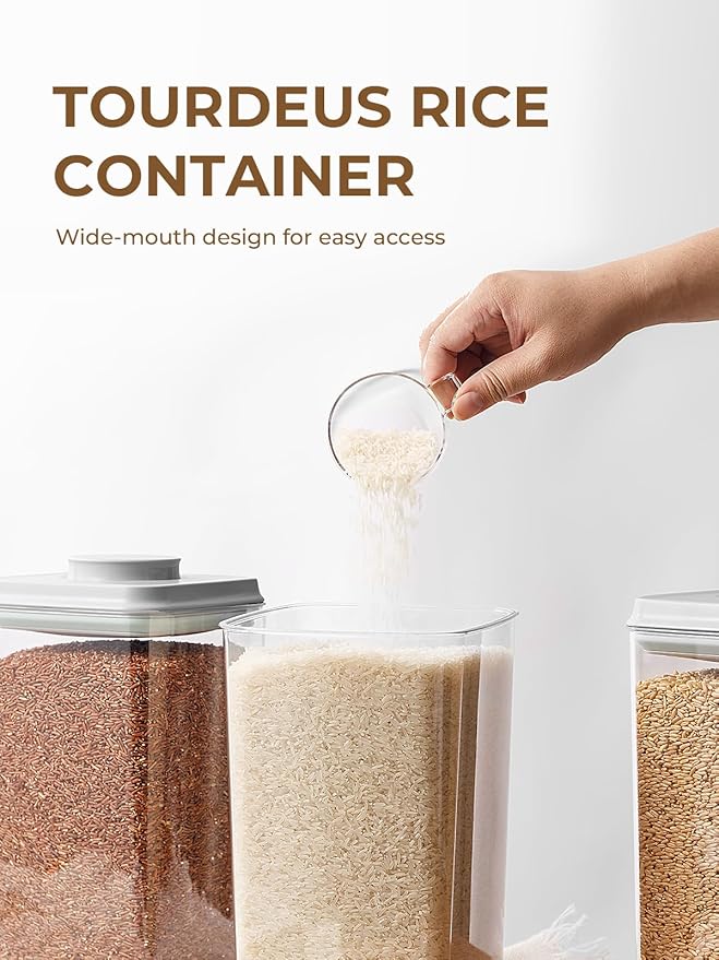 4L Airtight Rice Storage Container with 130ml Measuring Cup - BPA-Free PET Food Storage Bin for Flour, Cereal, and Pantry Organization - 4.2 Qt