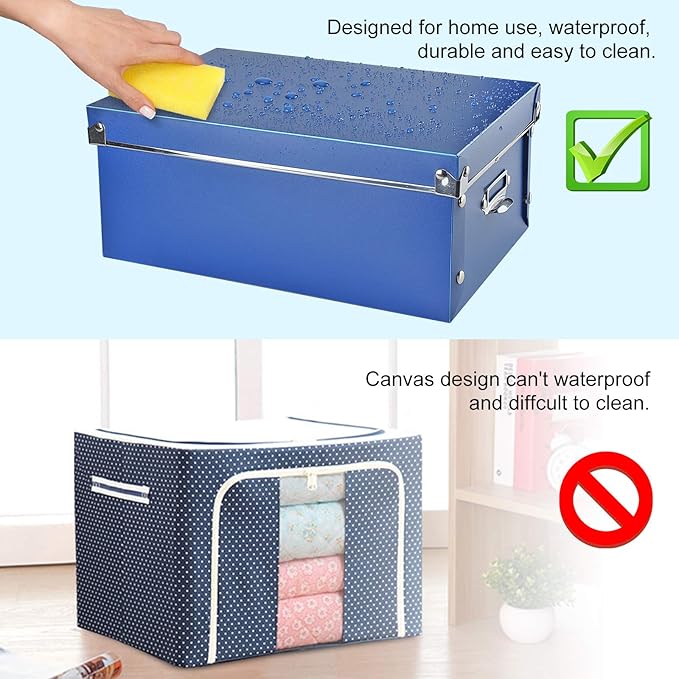 SEEKIND photo boxes storage, storage boxes with lids and Handles, 3 in 1 Set, Multiple Size(Small/Medium/Large) Plastic Box for Photos, Document, Cosmetic, Socks, Snacks, Etc(Blue)
