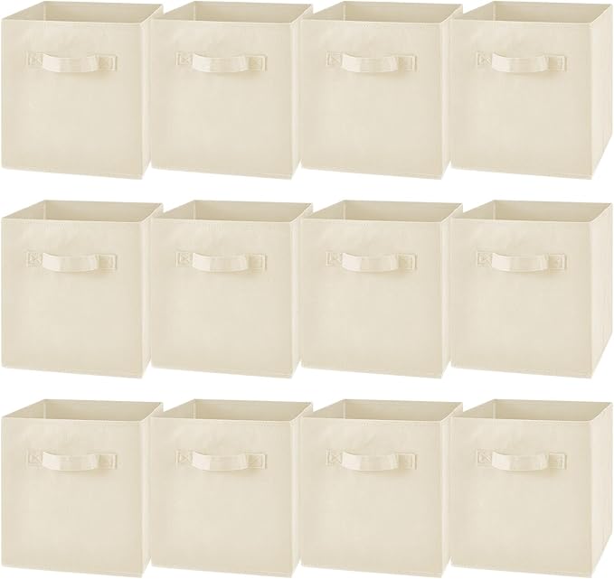 Yinder 12 Pcs Cube Storage Bin White 11'' Storage Bins for Playroom Decor Colorful Bins for Kids Foldable Baskets for Nursery Organizer Boxes Fabric Boxes
