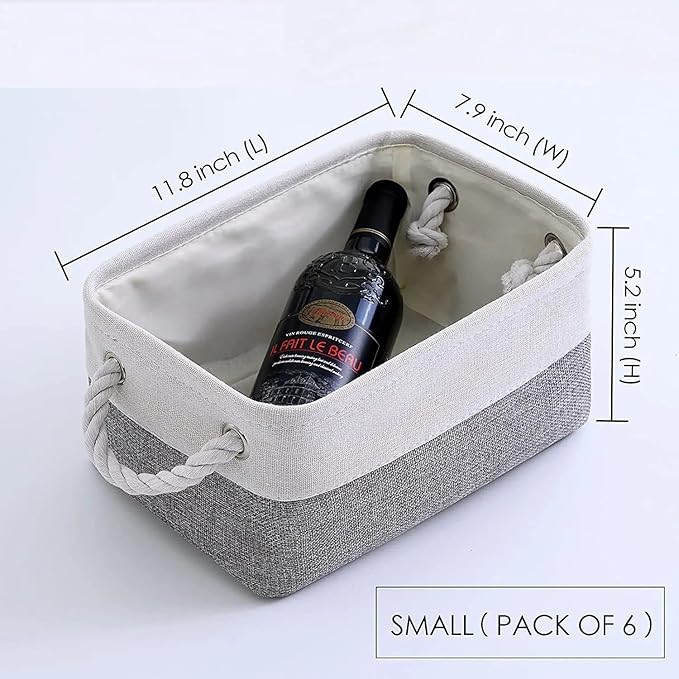 Sacyic Fabric Storage Bins 12x8x5 inch [6-Pack] with Rope Handles - Decorative Baskets for Organizing