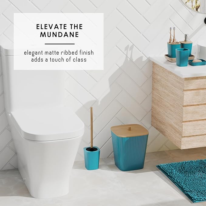 Clara Clark Bathroom Accessories Set - Bathroom Set, Bathroom Sets with Shower Curtain and Rugs, Shower Curtain Set with Bathroom Trash Can - Teal - 22PC