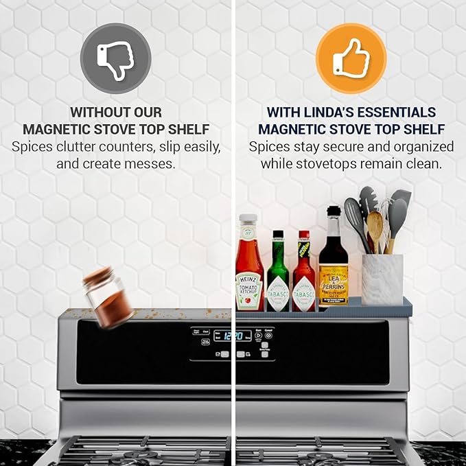 Silicone Magnetic Stove Shelf For Back Of Stove - Over The Stove Shelf, Magnetic Stove Top Shelf, Over The Stove Spice Rack, Oven Shelf For Top Of Stove, Heat Resistant, Includes 6 Extra Plates, Gray