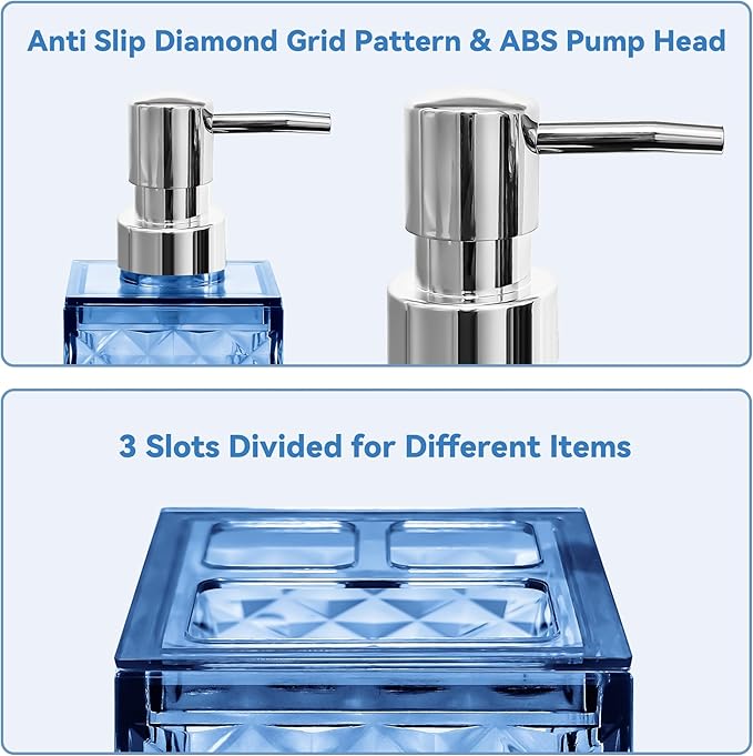 2PCS Blue Bathroom Accessories. Contain Soap Dispenser and Toothbrush Holder Set. Boho Bathroom Set for Blue Bathroom Décor