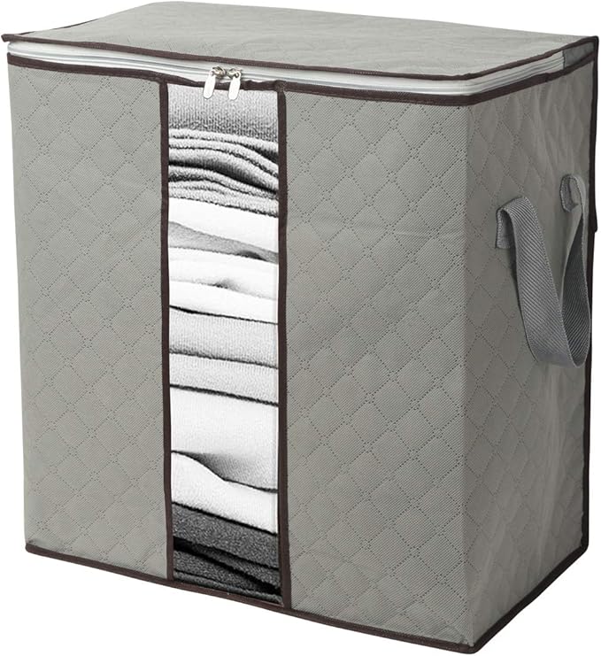Szxc 2 Pack Foldable Large Storage Bags - Horizontal + Erect for Comforter Blanket Quilt Clothes Pillow, Clear Window & Handles, Closet Under Bed Organizer