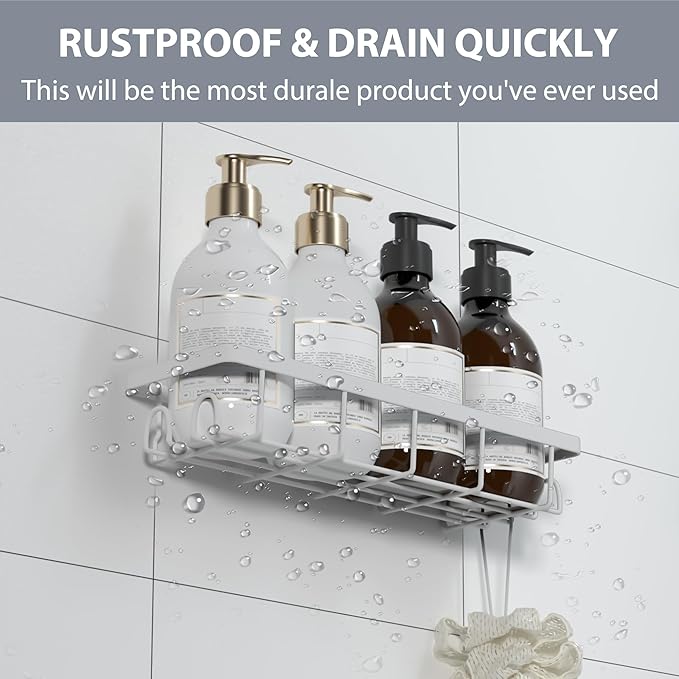 Uninol Shower Caddy Organizer with Hooks,Self Adhesive Bathroom Shelves,No Drilling Bathroom Organizers and Storage,Perfect for RV, Apartment, Home Decor,White 4PCS