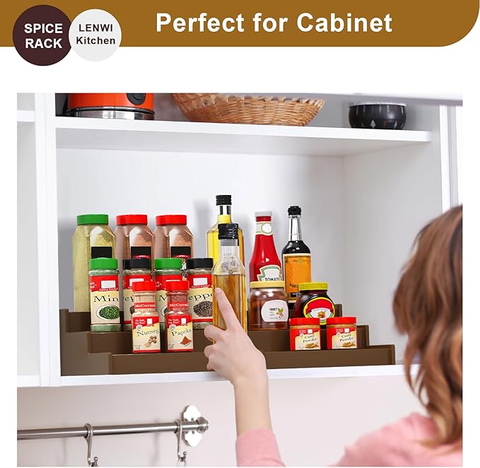 Spice Rack Organizer for Cabinet 2 Pack, 3 Tier Expandable Bamboo Spice Storage for Kitchen Cupboard Pantry, Brown