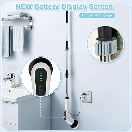 Homlab Electric Spin Scrubber, Cordless Cleaning Brush with 8 Replaceable Brush Heads, Shower Scrubber with Adjustable Extension Handle, Waterproof Power Scrubber for Bathroom Tile Floor Tub Car Walls