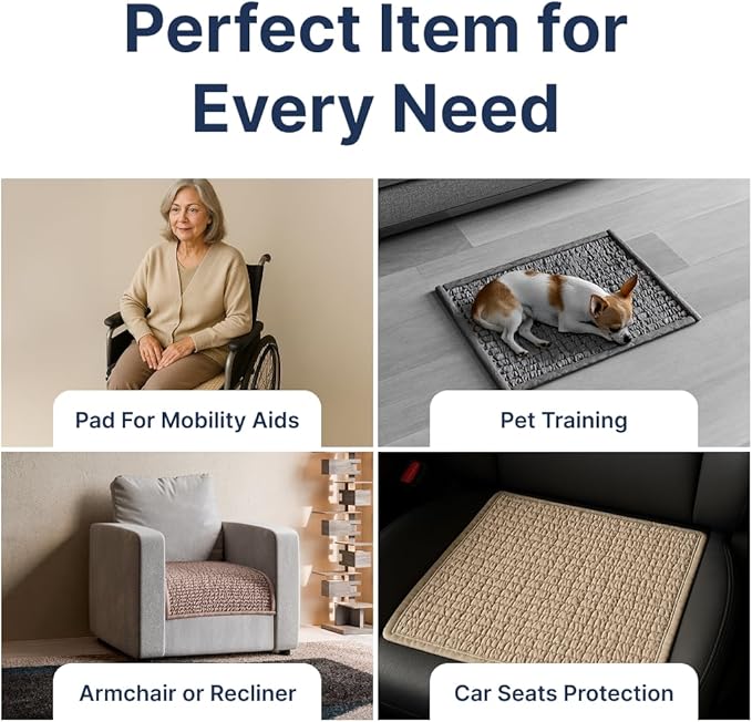 PAULATO BY GA.I.CO. Waterproof Chair Pad – 24x20 Reusable Seat Cover for Car or Wheelchair – Machine Washable Protector for Incontinence – Absorbent Changing Cushion for Elderly Care - Dark Grey