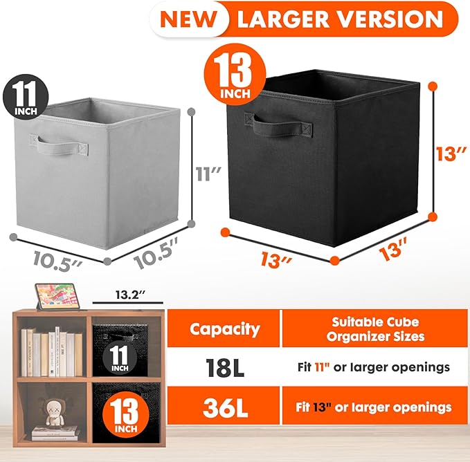 ShellKingdom Storage Bins, Foldable Fabric Storage Cubes And Cloth Storage Organizer Drawer For Closet And Toys Storage, 13 X 13 X 13 INCH, 6 Pack (Black)