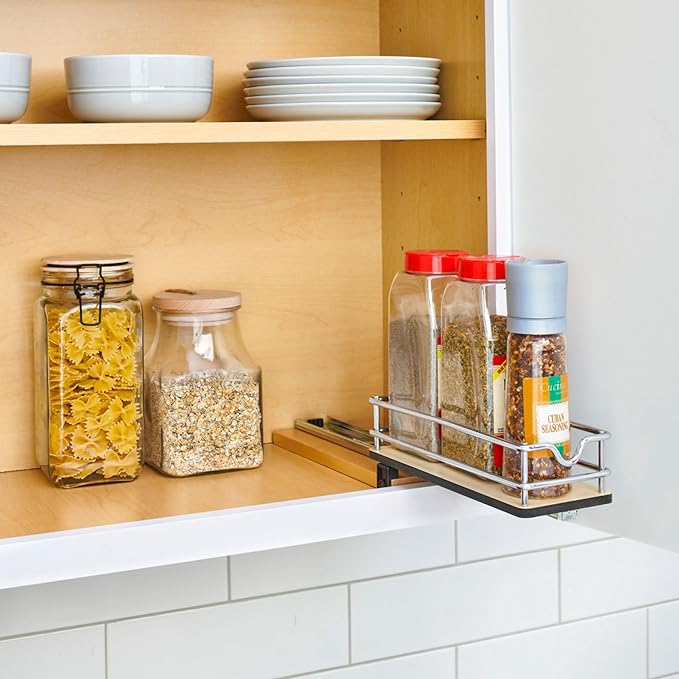 Rev-A-Shelf 9" Pullout Organizer for Cabinets, Single-Tier & Single-Wide Upright Sliding Storage for Kitchen Shelf, 5WU1-5W1-1