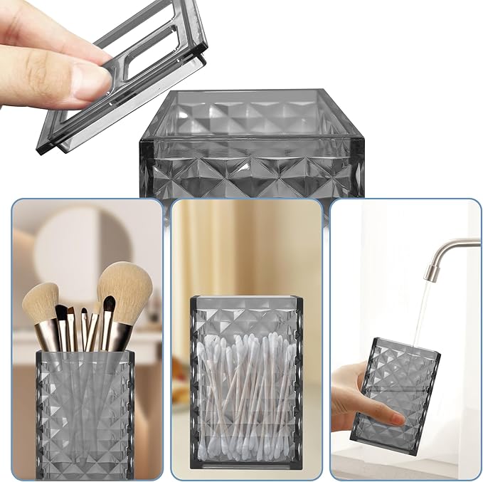 2PCS Dark Grey Bathroom Accessories. Contain Soap Dispenser and Toothbrush Holder Set. Boho Bathroom Set for Blue Bathroom Décor