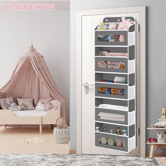 Over The Door Organizer, 5 Shelves Closet Door Hanging Storage and Organizer with 10 Mesh Pockets, Nursery Closet Organizer, Baby Essentials, Stuffed Animal Storage
