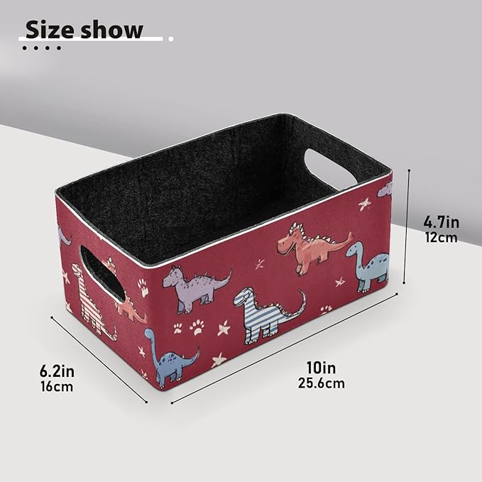 Closet Storage Bins 2 Pcs Felt Open Home Storage Containers Organizer with Handles Collapsible Shelf Basket for Home Office Craft Room Classroom Fabric Red Dinosaur Stars Paw Prints
