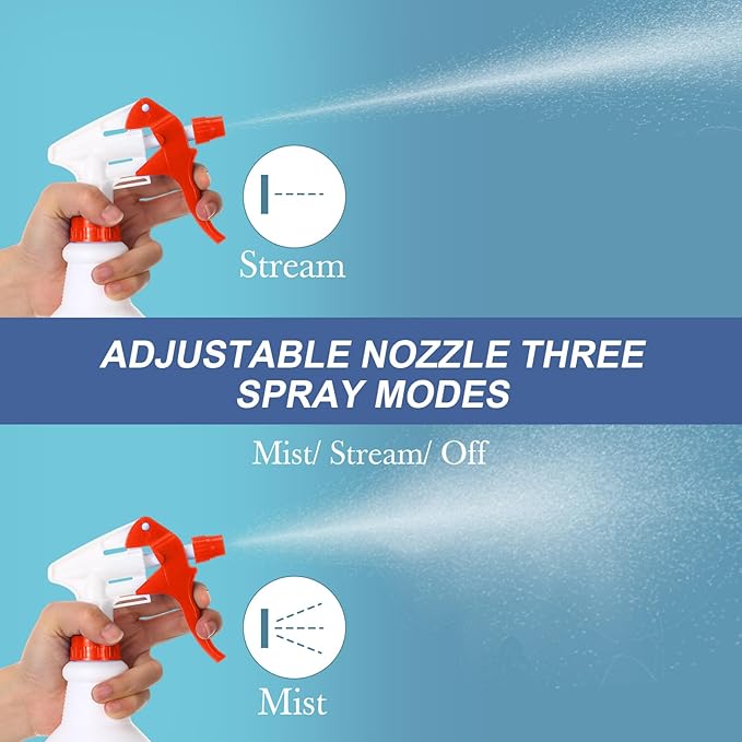 Zubebe 24 Pack 32 oz Plastic Spray Bottle Bulk Empty Leakproof Heavy Duty Spray Bottles for Cleaning Supplies Mist Bottles with Label and Adjustable Nozzle for Plant(Red, Blue,Clear Scale)