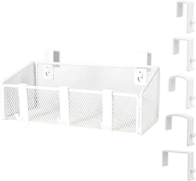 Bedside Caddy Shelf Hanging Storage Basket for Bunk Bed and Office Cubical Walls,Baby Bed Rails,College Dorm Bed Organizer - 5 Pairs Sized Hooks-for Phone Glass Magazine Decor (White)
