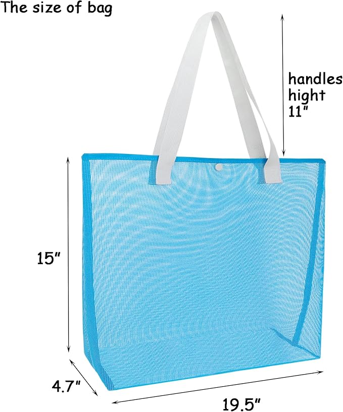 2Pack Large lightweight Simple Mesh Beach Tote Bag With snap Button Reusable Pool Bag for Outdoor Travel Shopping Gym