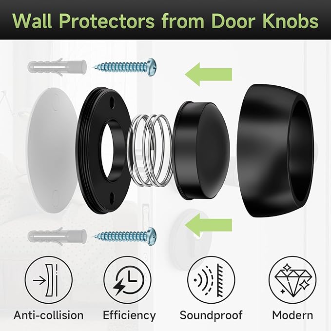 2PCS Door Stopper Wall Protector with Silicone Head, Aluminum Door Knob Wall Protector, Spring Shock Absorption Technology, 1.65" Door Stoppers for Wall, Adhesive Installation or with Screw