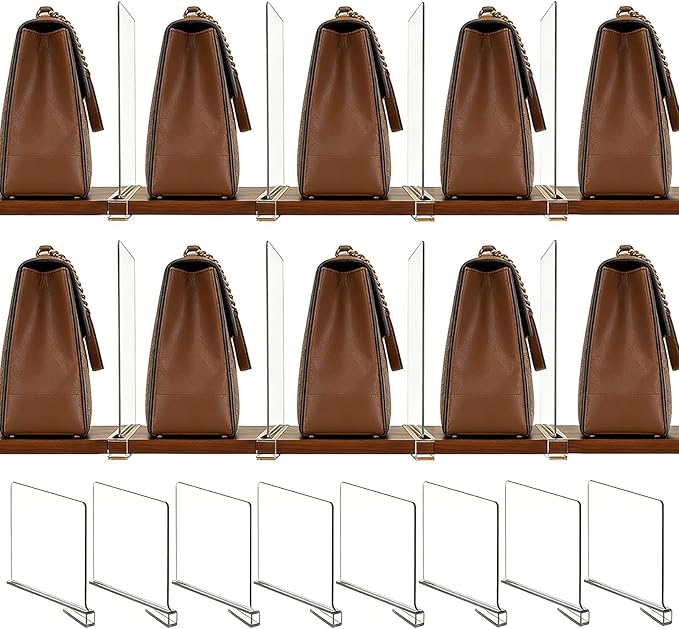 8 Pack Shelf Divider for Closet Acrylic, Clear Purse Organizer for Closet Perfect for Sweater, Shirts, Handbags in Bedroom and Kitchen, Acrylic Bookshelf for Organization